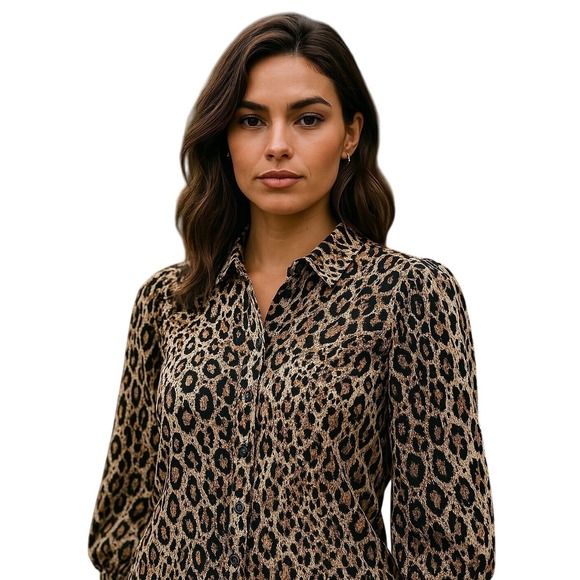 Robert Graham 100% Silk leopard print sequins detail blouse balloon sleeves XL - Picture 1 of 13